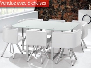 Table damier XL 6 chaises blanc