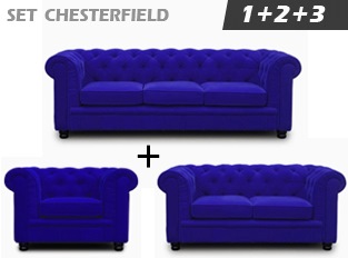 Set Chesterfield Bleu en velours