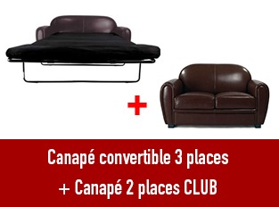 Set deux canapés Club 2 places et 3 places convertible marron