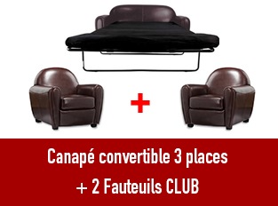 Set 3 canapés Club 3 places convertible et 2 fauteuils marron
