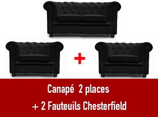 Set 3 Chesterfield un canapé 2 places et 2 fauteuils noir