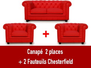 Set 3 Chesterfield un canapé 2 places et 2 fauteuils rouge