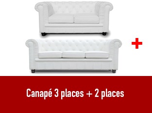 Set 2 canapés Chesterfield 3 et 2 places en blanc