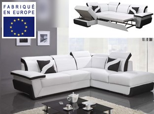 Canapé d'angle convertible design Luigi Blanc Noir