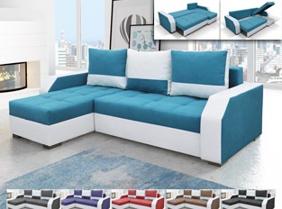 Canapé d'angle réversible convertible design ARIZONA Blanc Bleu