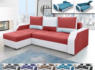 Canapé d'angle réversible convertible design ARIZONA Blanc Rouge