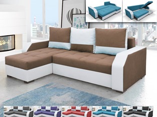 Canapé d'angle réversible convertible design ARIZONA Blanc Marron
