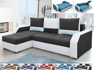 Canapé d'angle réversible convertible design ARIZONA Blanc Noir