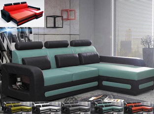 Canapé d'angle convertible noir vert en PU BEROCA mini