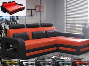 Canapé d'angle convertible noir orange en PU BEROCA mini