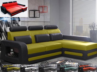 Canapé d'angle convertible noir jaune en PU BEROCA mini