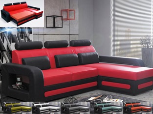 Canapé d'angle convertible noir rouge en PU BEROCA mini