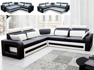 Canapé d'angle convertible noir et blanc en PU BEROCA