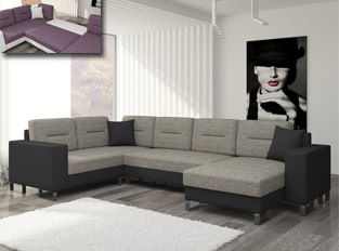 Canapé d'angle convertible design DORA bicolore Noir Beige