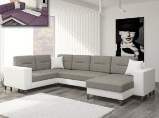 Canapé d'angle convertible design DORA bicolore Blanc Beige