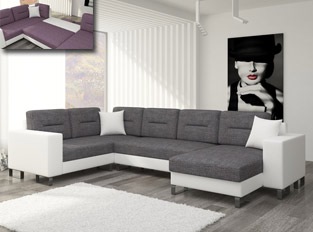 Canapé d'angle convertible design DORA bicolore Blanc Gris