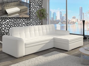 Canapé d'angle convertible design LORA Blanc PU