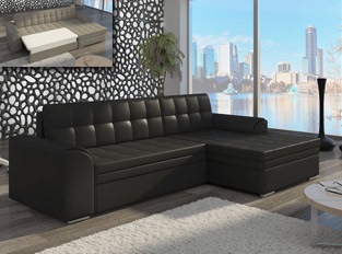 Canapé d'angle convertible design LORA Noir PU