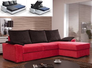 Canapé d'angle convertible design STONE bicolore Rouge Marron Tissu