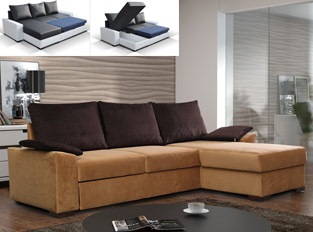 Canapé d'angle convertible design STONE bicolore Beige Marron Tissu