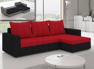 Canapé d'angle convertible design LIVIA Noir Rouge