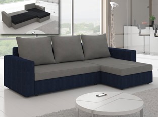 Canapé d'angle convertible design LIVIA Bleu Gris