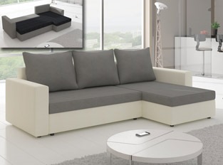Canapé d'angle convertible design LIVIA Blanc Gris