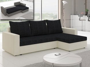 Canapé d'angle convertible design LIVIA Blanc Noir