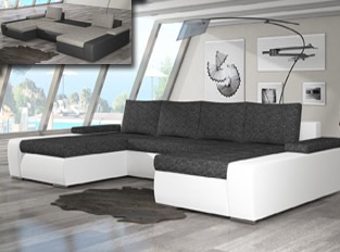 Canapé d'angle universel convertible design MARINA bicolore Blanc Gris