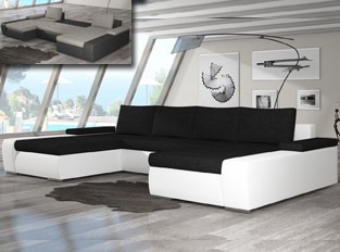 Canapé d'angle universel convertible design MARINA bicolore Blanc Noir