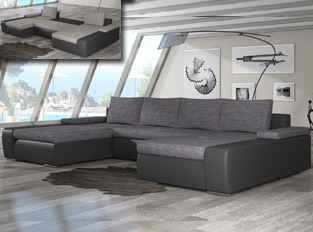 Canapé d'angle universel convertible design MARINA bicolore Noir Gris clair