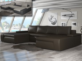 Canapé d'angle universel convertible design MARINA Marron PU