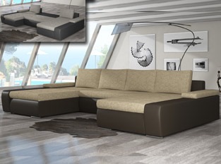 Canapé d'angle universel convertible design MARINA bicolore Marron Beige