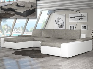 Canapé d'angle universel convertible design MARINA bicolore Blanc Beige