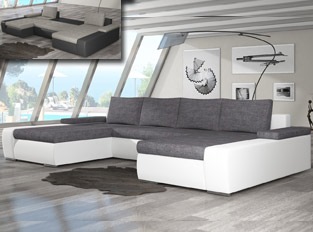 Canapé d'angle universel convertible design MARINA bicolore Blanc Gris clair