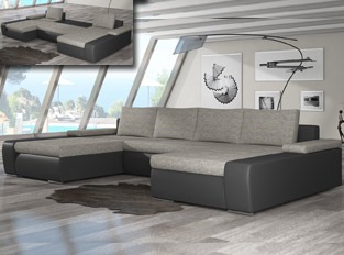 Canapé d'angle universel convertible design MARINA bicolore Noir Beige