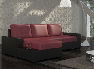 Canapé d'angle convertible design NEGRA Noir Rouge PU