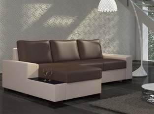 Canapé d'angle convertible design NEGRA Beige Marron PU