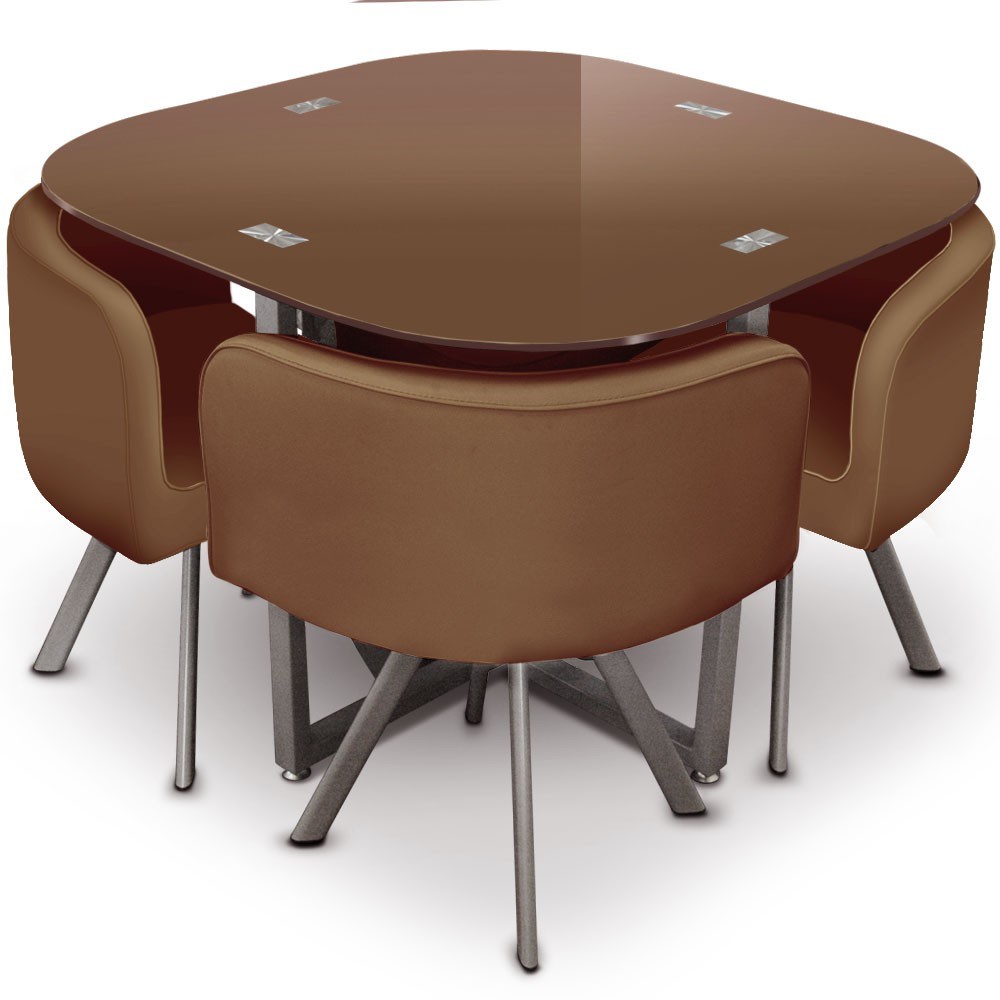 Table damier 4 chaises marron