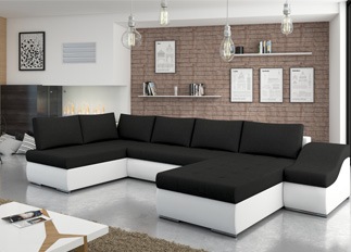 Canapé d'angle convertible design GIORNO noir et blanc