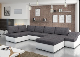 Canapé d'angle convertible design GIORNO gris clair et blanc