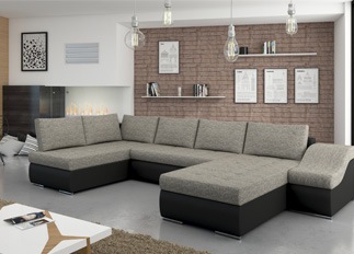 Canapé d'angle convertible design GIORNO gris clair et noir