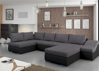 Canapé d'angle convertible design GIORNO gris foncé et noir