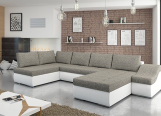 Canapé d'angle convertible design GIORNO beige et blanc