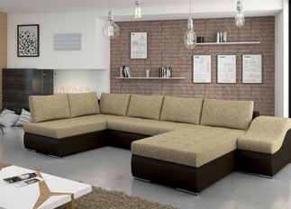 Canapé d'angle convertible design GIORNO beige et marron