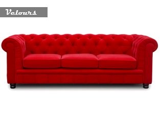 Chesterfield 3 places velours rouge