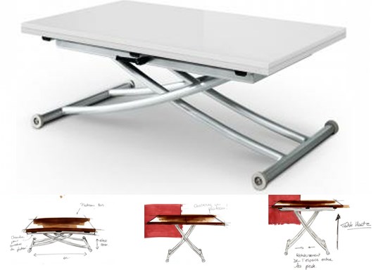 Table basse relevable Carrel blanc laqué