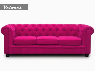 Chesterfield rose velours 3 places