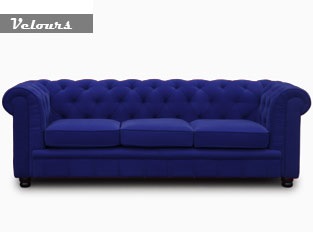 Chesterfield bleu velours 3 places