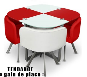 Table damier 4 chaises Rouge Blanc